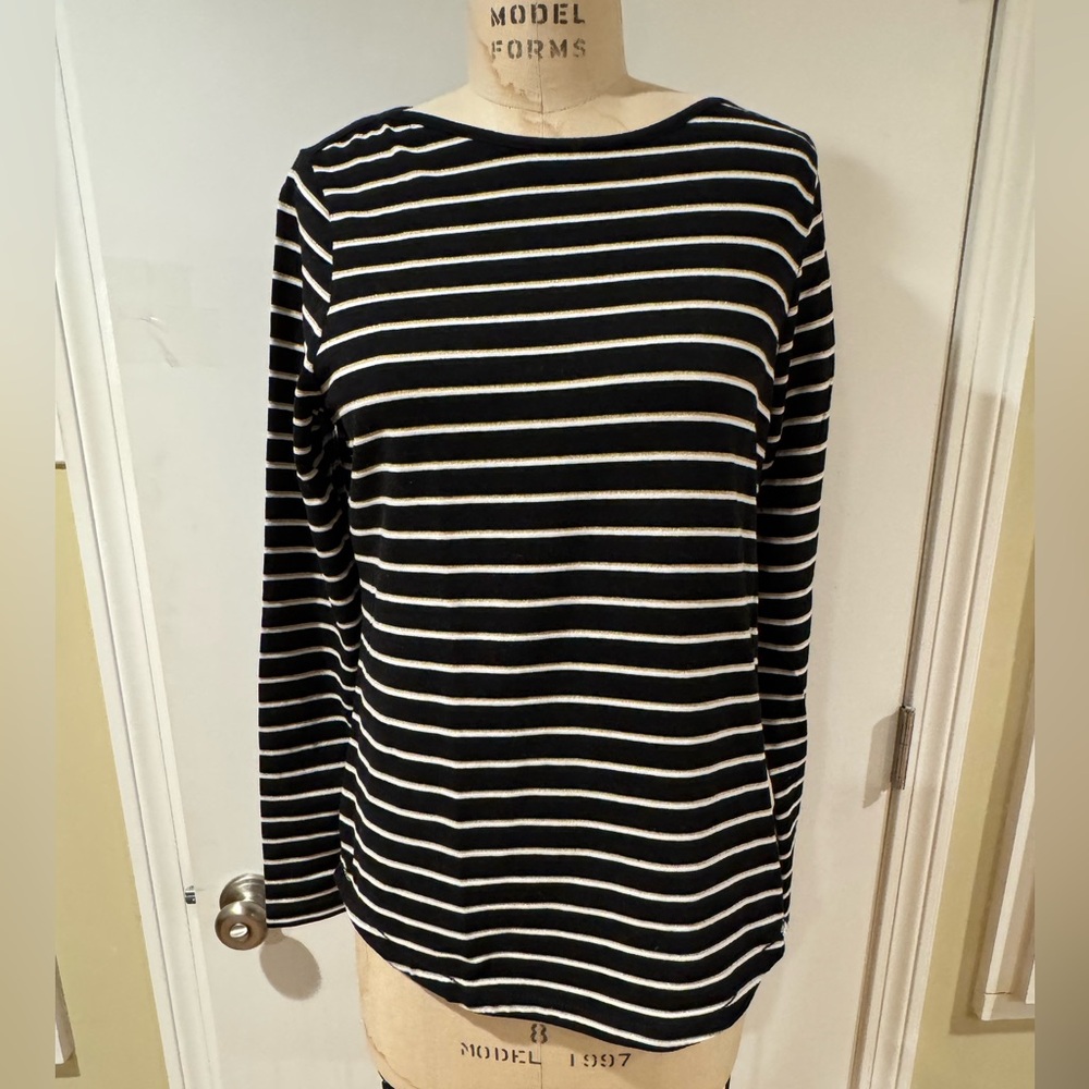 Fat Face women’s Black,Gold and White Striped Long Sleeve Top size 6
